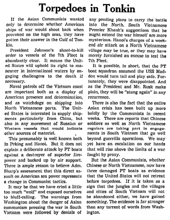 An article about the Vietnam War, Springfield Union newspaper article 4 August 1964