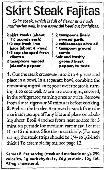 A fajita recipe, State Journal-Register newspaper article 24 June 2007