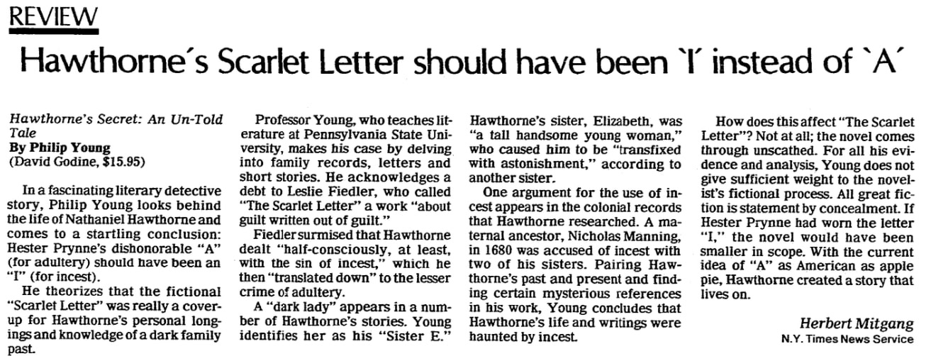 An article about Nathaniel Hawthorne, State Journal-Register newspaper article 2 December 1984