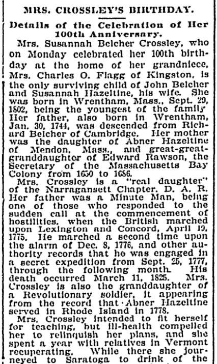 An article about Susannah Crossley, Evening Bulletin newspaper article 30 September 1902