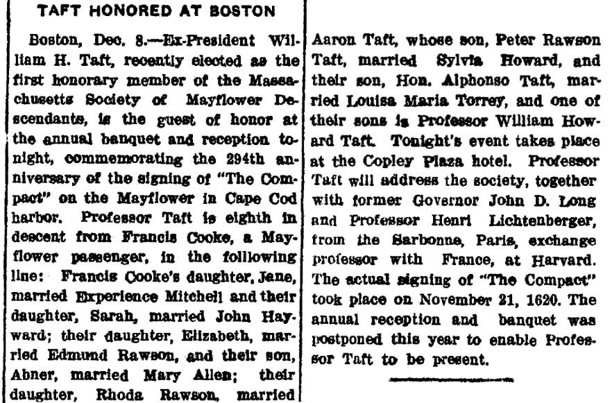 An article about William Howard Taft, Las Vegas Daily Optic newspaper article 8 December 1914