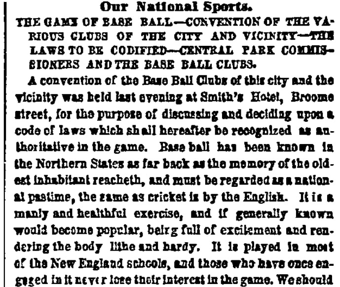 An article about baseball, New York Herald newspaper article 23 January 1857