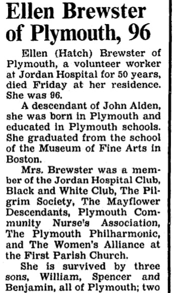 An article about Ellen Hatch Brewster, Boston Herald newspaper article 30 September 1991