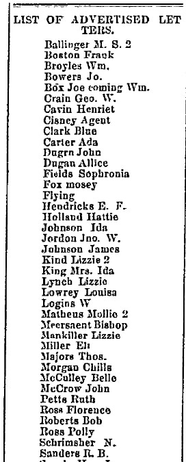 An article naming members of the Cherokee tribe, Cherokee Advocate newspaper article 27 May 1893