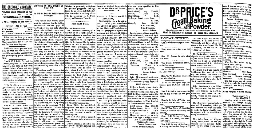 Cherokee Advocate (Tahlequah, Oklahoma), 27 May 1893, page 2