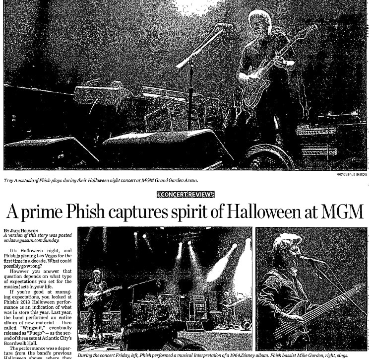 An article about a Phish Halloween concert, Las Vegas Review-Journal newspaper article 4 November 2014