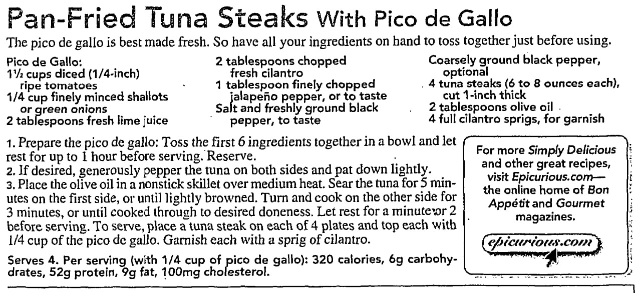 A pico de gallo recipe, Milwaukee Journal Sentinel newspaper article 30 March 2003