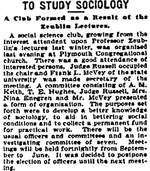 An article about a social science club, Minneapolis Journal newspaper article 8 May 1897