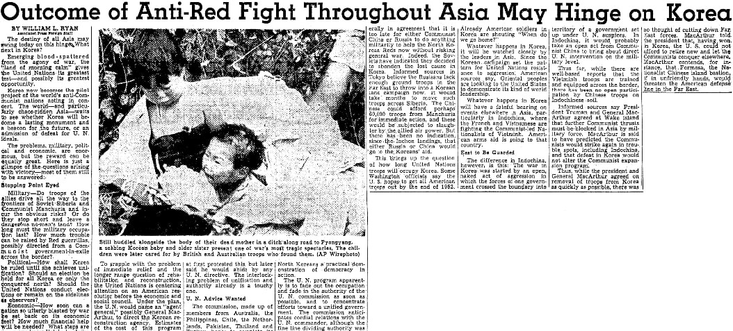 An article about the Korean War, Oregonian newspaper article 22 October 1950