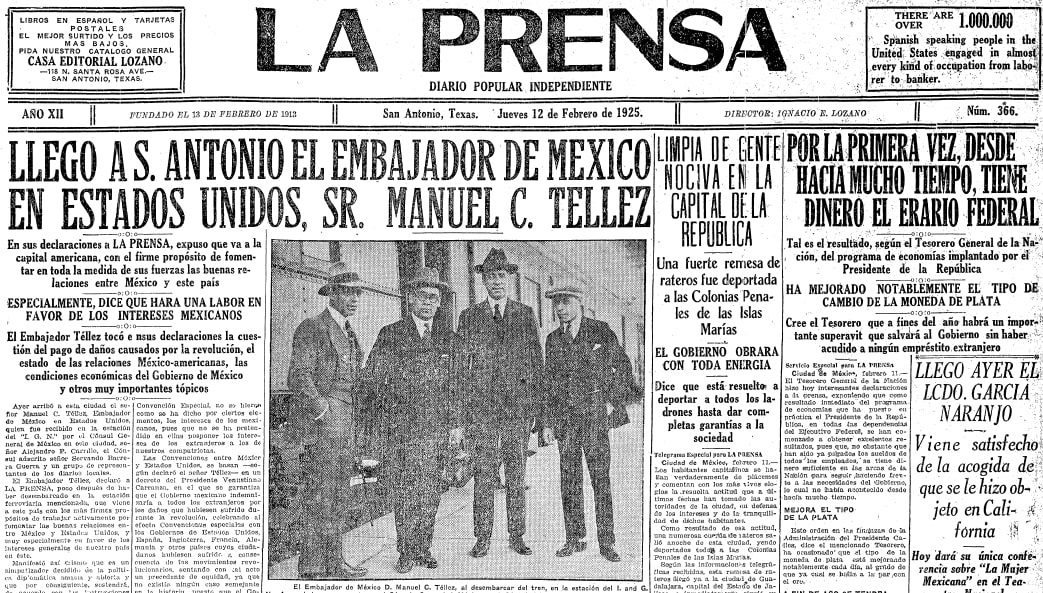 La Prensa (San Antonio, Texas), 12 February 1925, page 1