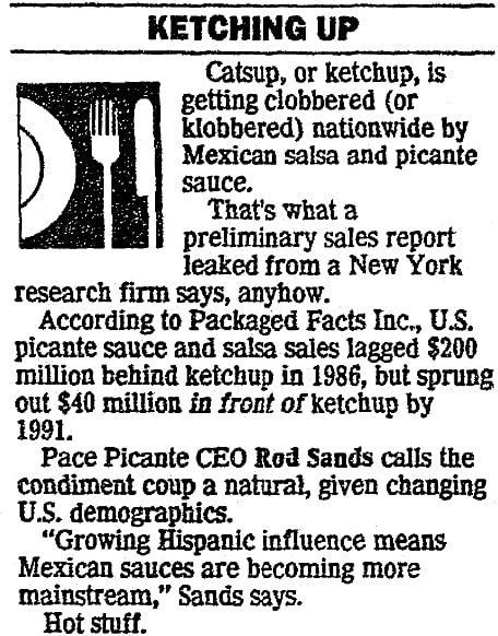 An article about salsa, San Antonio Light newspaper article 5 March 1992