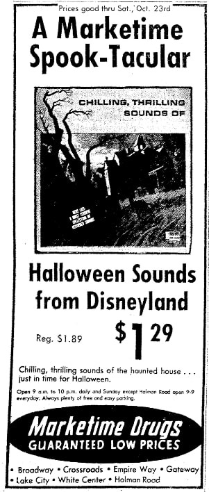 An ad for a Halloween album, Seattle Daily Times newspaper article 19 October 1971