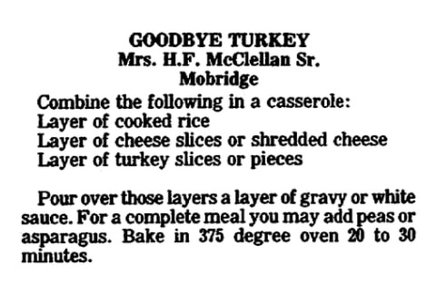 A turkey recipe, Aberdeen Daily News newspaper article 16 November 1983