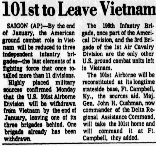 An article about the Vietnam War, Dallas Morning News newspaper article 21 December 1971