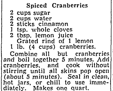 An article with cranberry recipes, Evening Gazette newspaper article 5 November 1940