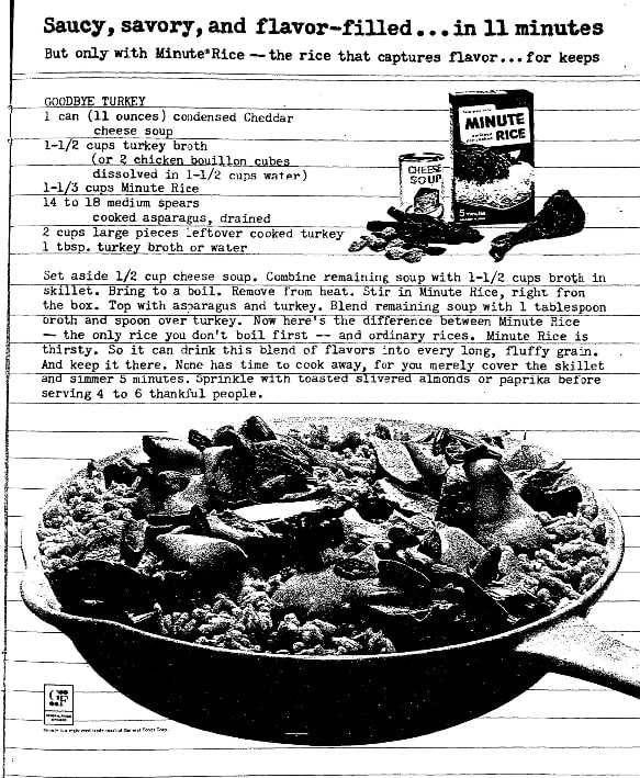 An ad for rice with a turkey recipe, Evening Star newspaper article 17 November 1963