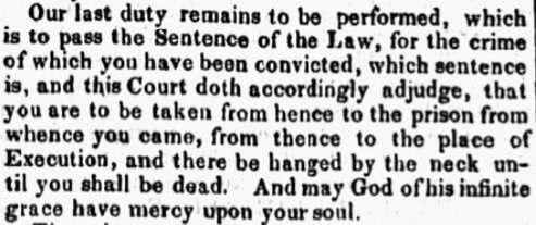 An article about the judge's last words at the murder trial of Joseph Knapp, Haverhill Gazette newspaper article 27 November 1830