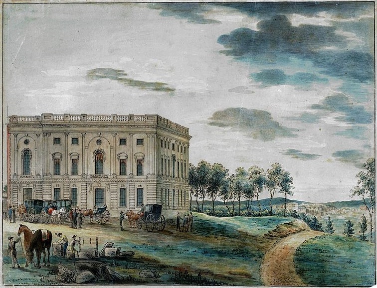 Illustration: the Capitol when first occupied by Congress (painting circa 1800 by William Russell Birch). 