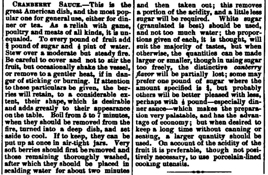 An article with cranberry recipes, Iola Register newspaper article 18 November 1876