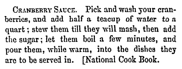 An article with cranberry recipes, Maine Farmer newspaper article 9 February 1854