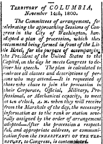 An article about the U.S. Capitol, National Intelligencer and Washington Advertiser newspaper article 17 November 1800