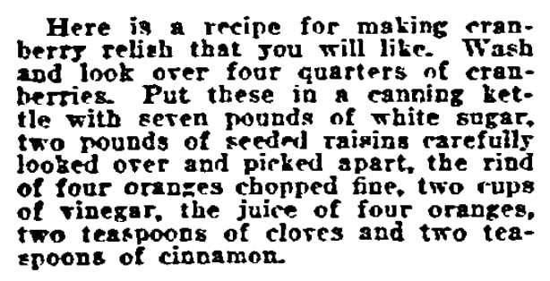 An article with cranberry recipes, Philadelphia Inquirer newspaper article 14 December 1922