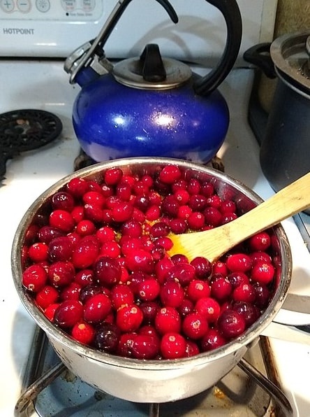 Photo: making cranberry sauce at home. Credit: Mary Mark Ockerbloom; Wikimedia Commons.