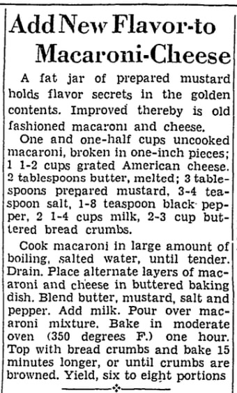 A recipe for macaroni and cheese, San Antonio Light newspaper article 19 January 1940