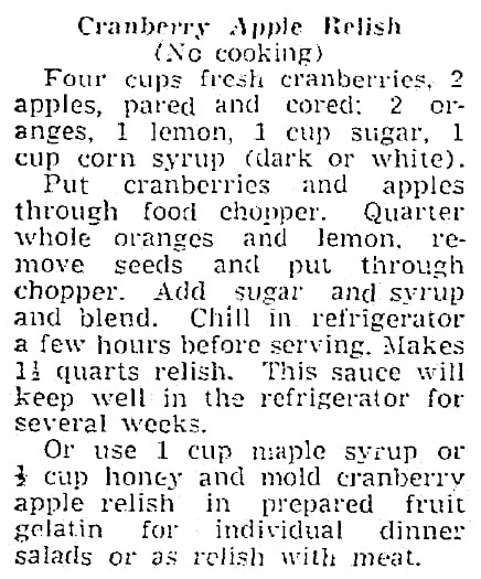 An article with cranberry recipes, Times-Picayune newspaper article 25 November 1942