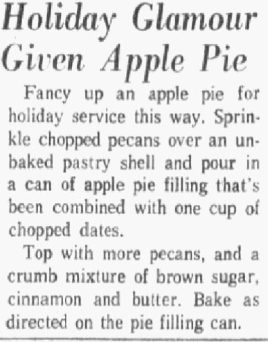 A recipe for Apple Pie, Dallas Morning News newspaper article 3 December 1964