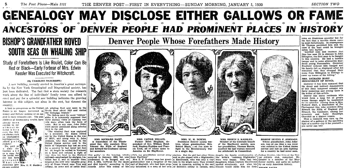 An article about genealogy, Denver Post newspaper article 5 January 1930