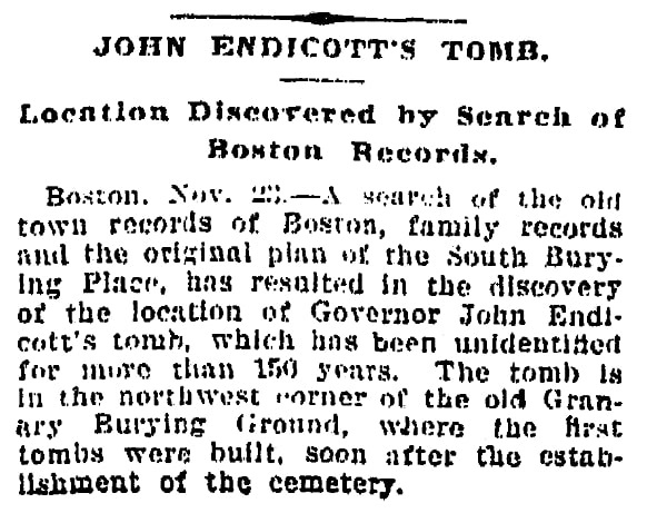An article about Governor Endicott's tomb, Times-Picayune newspaper article 24 November 1903