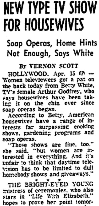 An article about Betty White, Tulsa World newspaper article 16 April 1954