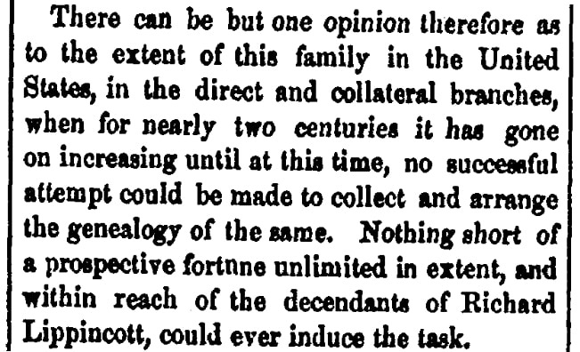 An article about the Lippincott family, West Jersey Press newspaper article 23 June 1869