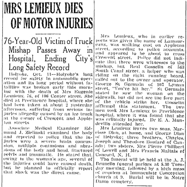 An article about Eugenie Lemieux, Springfield Republican newspaper article 12 October 1942