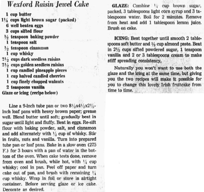 A fruit cake recipe for St. Patrick's Day, Dallas Morning News newspaper article 16 December 1965