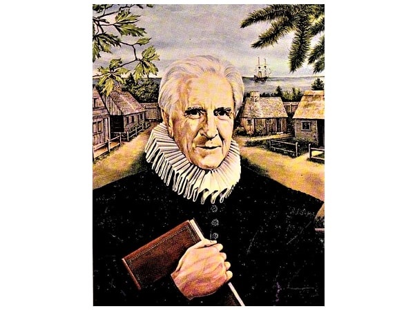 Illustration: portrait of Dr. Rev. Robert Merrill Bartlett by Charles Mattaewson, from Bartlett's book insert "The Pilgrim's Way"