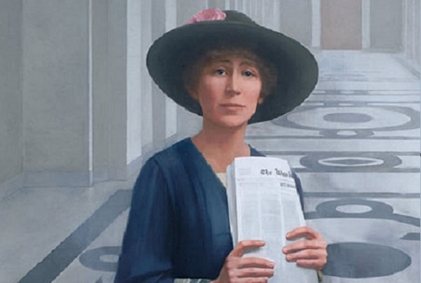 Illustration: portrait of Jeannette Rankin by Sharon Sprung. Credit: Wikimedia Commons.