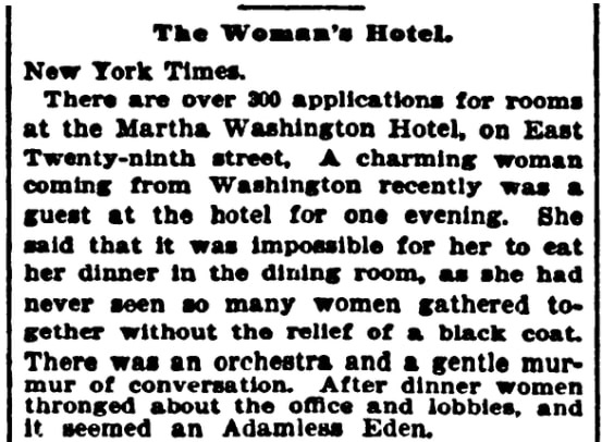 An article about the Martha Washington Hotel, Indianapolis Journal newspaper article 9 May 1903