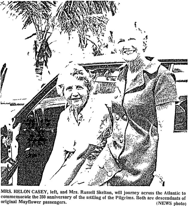 An article about Mayflower descendant Mrs. Casey and Mrs. Skelton, Naples Daily News newspaper article 28 August 1970