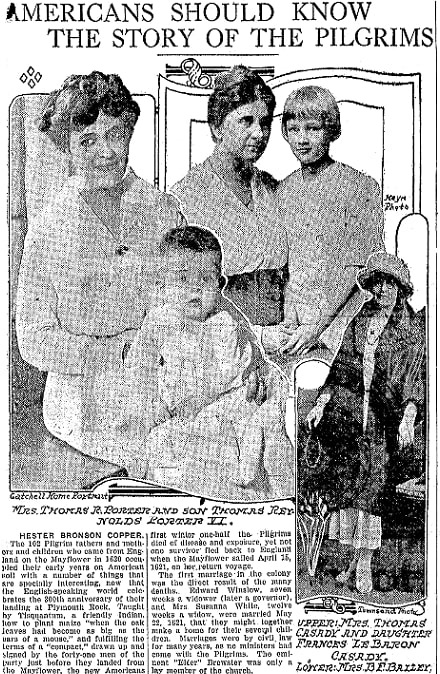 An article about Mayflower descendants in Nebraska, Omaha World-Herald newspaper article 22 August 1920