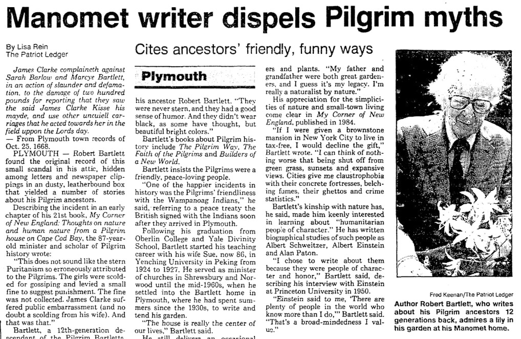 An article about Robert Bartlett, Patriot Ledger newspaper article 22 September 1986