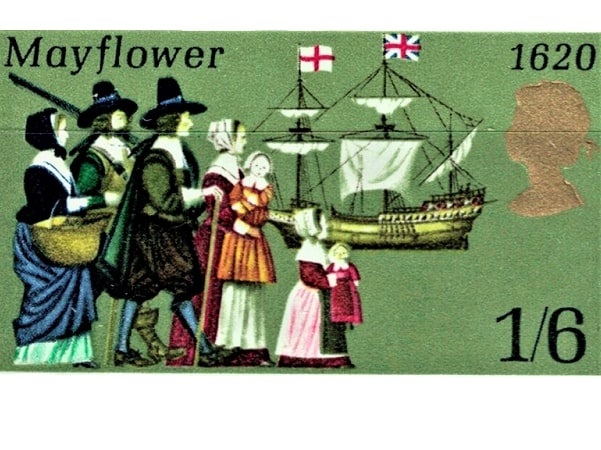 Photo: Mayflower 1970 commemorative stamp. Permission to publish courtesy of: Nigel Montgomery of the Philatelic Heritage, 35a High Street, Hungerford, RG17 0NF, United Kingdom.