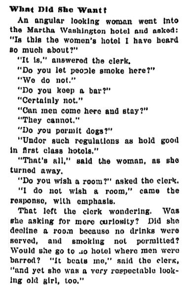An article about the Martha Washington Hotel, Plain Dealer newspaper article 31 October 1903