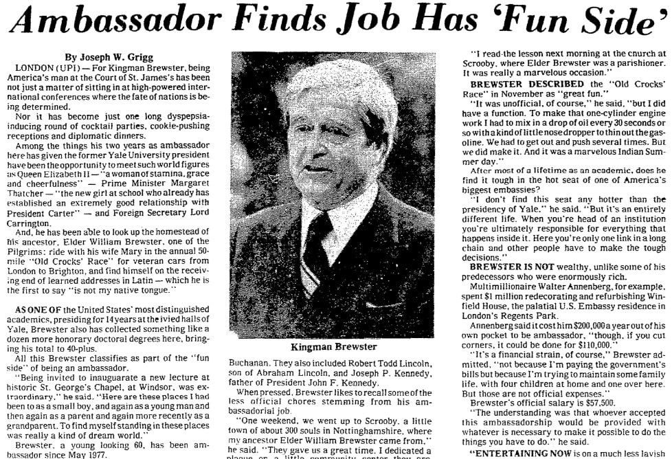 An article about Kingman Brewster Jr., Richmond Times Dispatch newspaper article 7 October 1979