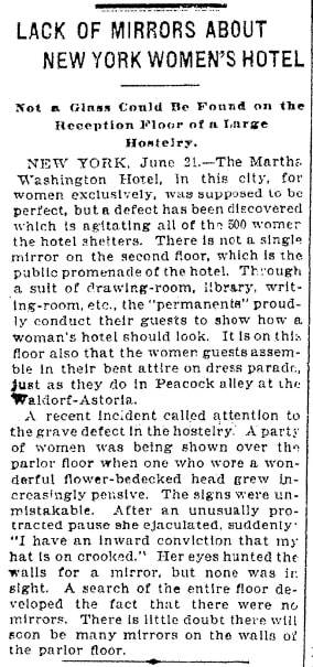An article about the Martha Washington Hotel, San Francisco Chronicle newspaper article 22 June 1903