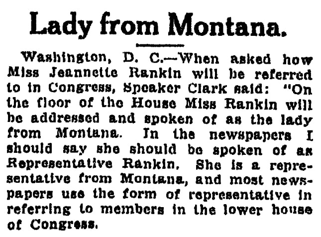 An article about Jeannette Rankin, Times-Picayune newspaper article 4 March 1917