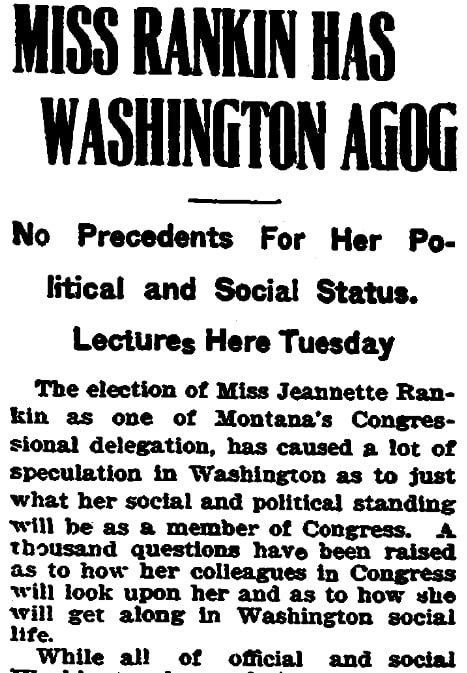 An article about Jeannette Rankin, Trenton Evening Times newspaper article 10 March 1917