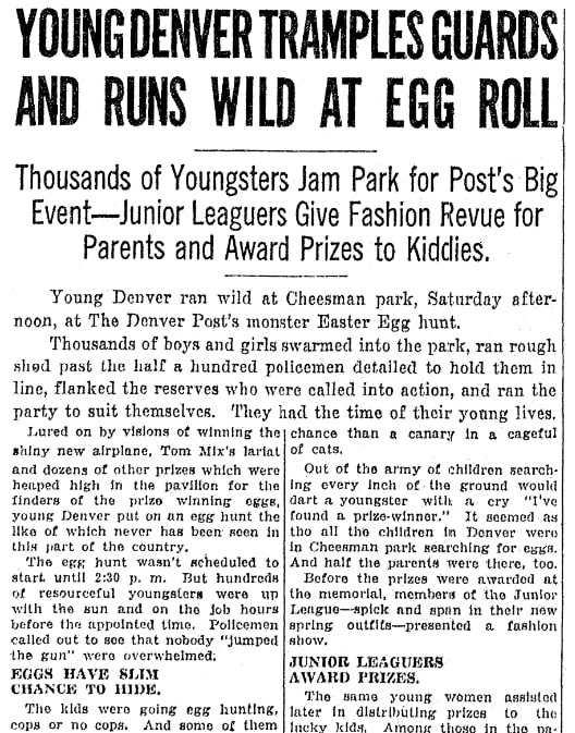 An article about an Easter egg hunt, Denver Post newspaper article 15 April 1928