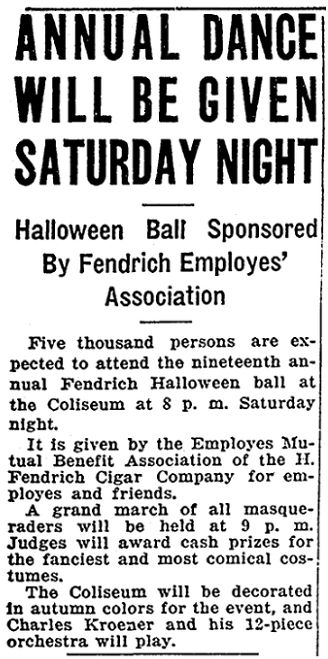 An article about the the H. Fendrich Cigar Company, Evansville Press newspaper article 25 October 1935